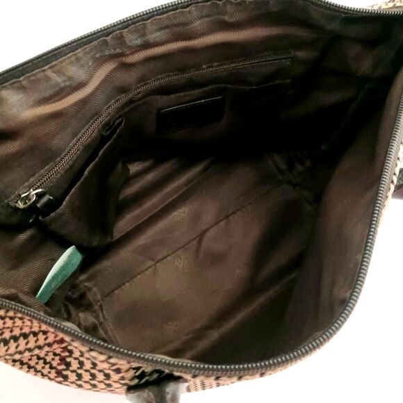 VTG Lauren Ralph Lauren Brown Houndstooth Plaid Small Tote Leather Trim - Picture 7 of 10